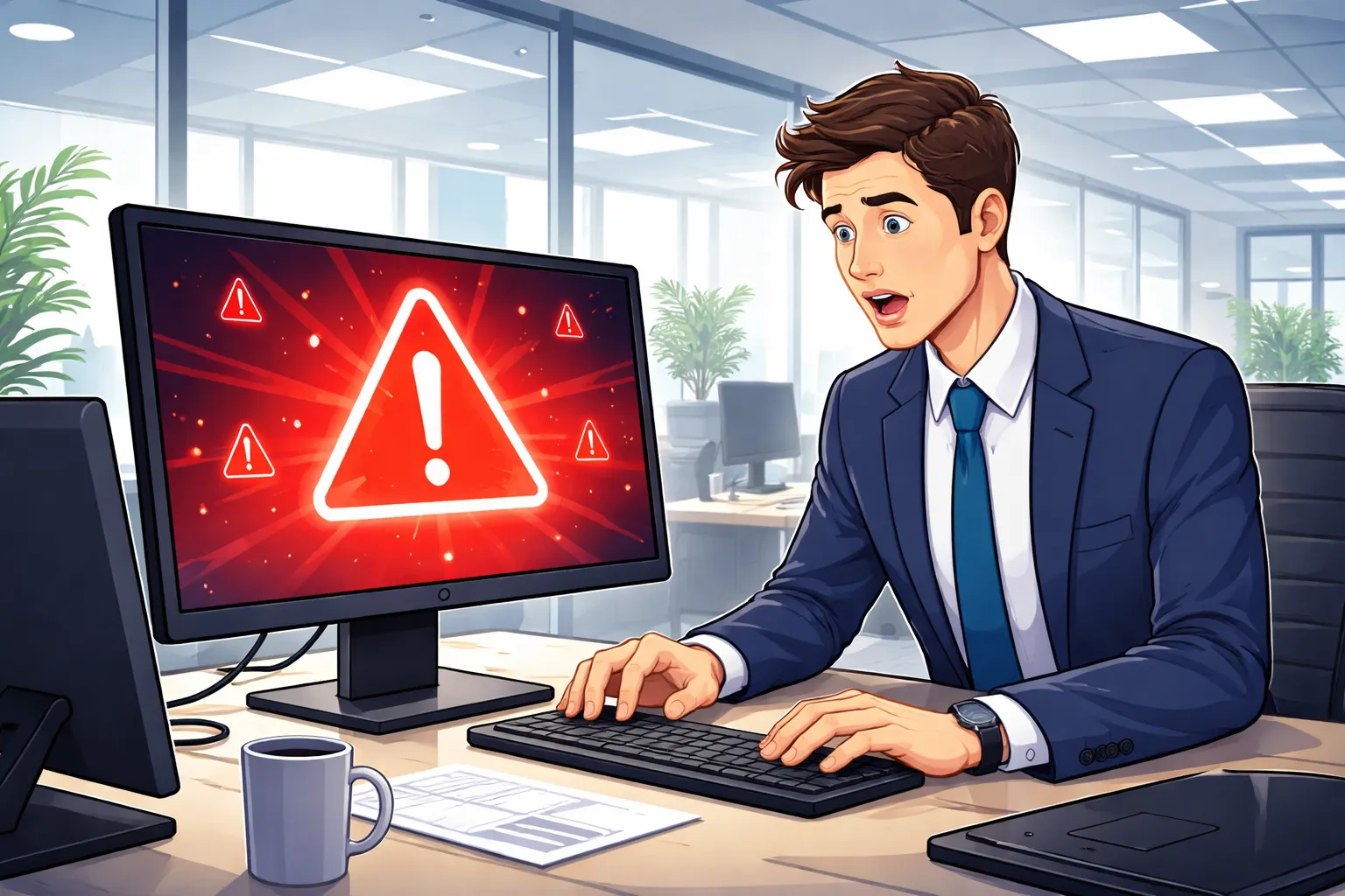 Worker noticing a red warning sign